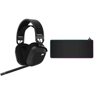 Corsair HS80 Wireless Premium-Gaming-Headset mit Dolby Atmos, Carbon & MM700 RGB Extended Gaming-Mauspad mit Stoffoberfläche (Dynamische 360°-DREI-Zonen-RGB-Beleuchtung, 930 × 400 mm,) Schwarz