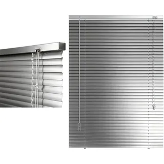 Aluminium Jalousien für Innen Fenster 20 30 40 50 60 70 80 90 100 110 120 130 140 150 160 170 180 cm Breite, 25mm Lamellen Horizontal Sichtschutz Jalousette, Verdunkelung Alu Jalousie(Silver Grey)