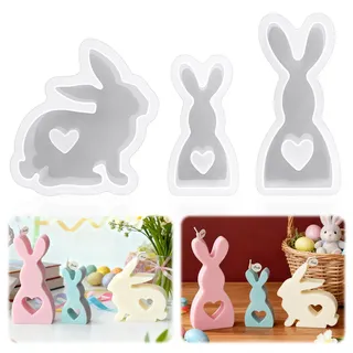 Obidodi Osterhase Silikonform, 3 Stück Silikonform Ostern Hase, 3D Kaninchen Silikonformen Gießformen Ostern, Ostergeschenke Osterdeko Handwerk Silikon Osterhase Gießform für Gips, Sojawachs Kerzen