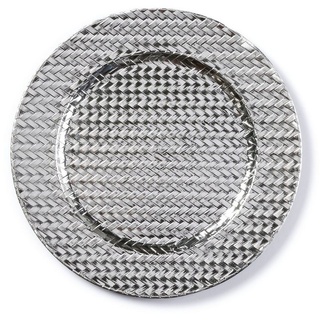 INGE-GLAS® Dekoteller, Dekoteller Kunststoff mit Flechtmuster 33cm silber silberfarben