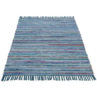 carpetfine Kelim Chindi, blau, 60x110 cm | Moderner Teppich für Wohn- und Schlafzimmer