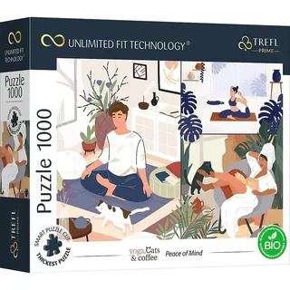 Trefl Prime - Uft-Puzzle Yoga, Cats & Coffee: Peace Of Mind - 1000 Elemente, Dickster Karton, Bio, Eco, Yoga, Katzen, Kaffee, Entspannung, Erholung, Unterhaltung Für Erwachsene Und Kinder Ab 12 Jahren