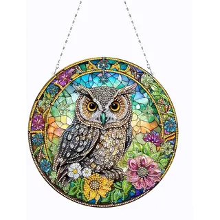 Generisch Eule Diamond Painting Fensterbilder, Tier DIY 5D Doppelseitiges Kristall Diamant Malerei Windspiel, Anhänger Bastelset Diamanten Painting Erwachsene für dekorationen