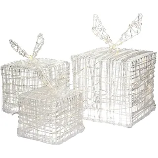 ECD Germany 3er Set LED Geschenkboxen Gold, 90 warmweiße LEDs, IP44 wasserdicht, Metall, Weihnachtsdeko Innen/Außen, beleuchtete Geschenkboxen