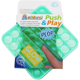 alldoro 63069 Push & Play Silikon Fidget Spielzeug ca. 12 cm eckig, Pop it Anti Stress Fingerspielzeug, Bubble Push Toy für Stressabbau, für Kinder und Erwachsene, Glow in The Dark Grün, Quadrat