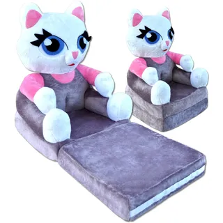 nana shop Kindersessel, Mini-Sessel, Kinderstuhl, Kindersofa Aufklappen 2 in 1, Kuschelsessel, Ausklappbar Kinder Sofa für Kinderzimmer, Graue Katze