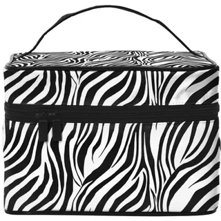 ESNAIUVCD Kulturbeutel mit Zebra-Druck, große Kosmetiktasche, Reise-Make-up-Tasche, Organizer für Damen, Schwarz , Einheitsgröße, Kosmetikkoffer