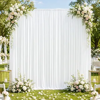 MeYuxg 150x300CM Hintergrund Vorhang, 2 Stück Party Vorhang für Kulissen Tüll Chiffon Stoff Hintergrund Vorhänge, für Taufe Hochzeiten Geburtstag Abschlussfeier Schule Party Deko (Weißer)