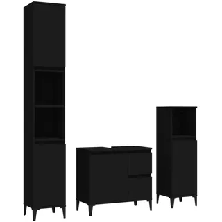 vidaXL 3-tlg. Badmöbel-Set Schwarz Holzwerkstoff