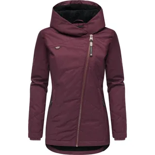 Winterjacke RAGWEAR "Gordon", Damen, Gr. L (40), lila (bordeaux), Außenmaterial: 100% Polyester. Innenfutter: 100% Polyester. Wattierung: 100% Polyester, figurbetont hüftlang, asymmetrischer Ausschnitt, Ärmel ohne Ärmelschlitz Rippstrickbündchen, Jacken Winterjacke, Sportliche wasserdichte Outdoorjacke mit Kapuze