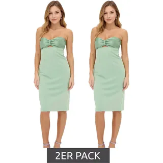 2er Sparpack schulterfreies Damen Mini-Kleid schmal geschnittenes Bandeau-Kleid mit Cut Outs 941431 Grün - 38