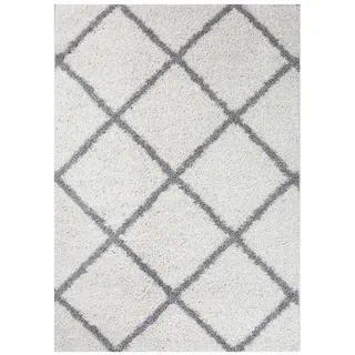Vimoda Hochflor-Läufer Shaggy Wohnzimmer Rautenmuster Weiss, Rechteckig, Höhe: 30 mm, Langflor, Rauten muster, Skandi Design in Creme weiß Rechteckig | 120 cm x 170 cm x 30 mm