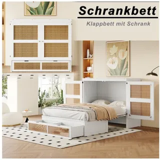 Odikalo Polsterbett Jugendbett Schrankbett Stauraum Lattenrost Schubladen Rattan 140x200cm