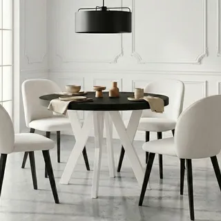 Dekori Möbel Runder Ausziehbarer Tisch für Esszimmer mit Holzbeinen, Pero, Loft-Stil, Skandinavische, Durchmesser Varianten: von 90 bis 220 cm (Schwarz/Weiß, 110/210 cm)