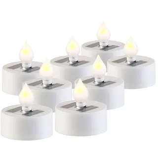 8er-Set Solar-LED-Teelichter mit Dämmerungs-Sensor, IP44, weiß