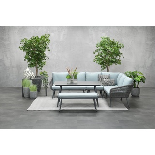 Garden Impressions Exklusives Aluminium-Rope-Lounge Set "Miriam" inkl. Tisch, Bank und Kissen,grau, hellblau,