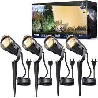 HIBOITEC 7W Gartenlampe für Draußen Strom, 4 Stück 2700K Warmweiß Gartenbeleuchtung mit Erdspieß 1,5 m Stecker, IP65 Wasserdichte Led Gartenstrahler für Hof, Gehweg, Garten, Terrasse, Wegen