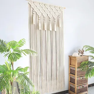 Türhänger Vorhang Makramee - Boho Wandbehang, Türvorhang, Balkon Deko, Bohemian Style für Türen Fenster Dekor 65 x 200cm