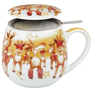 Konitz Tea for you - Merry Christmas - Weihnachtsparty | 420 ml Teebecher mit Sieb aus Porzellan – spülmaschinengeeignet & mikrowellengeeignet; für losen Tee