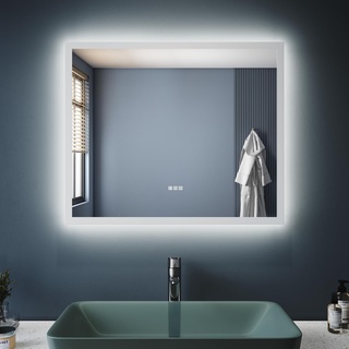 SONNI Badspiegel mit Beleuchtung 60X50 cm, Anti-Beschlag LED Badezimmer Lichtspiegel, Wandspiegel mit Bluetooth Lautsprecher, Badezimmerspiegel Kaltweiß mit Touchschalter für Make-up