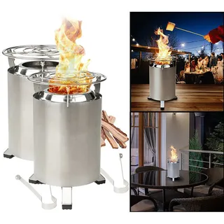 Carlo Milano 2er-Set Outdoor-Tisch- & Boden-Feuerstellen, Edelstahl, 18x18x25 cm