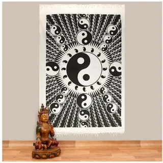 KUNST UND MAGIE Wandteppich Ying& Yang Dekotuch Große Tagesdecke Wandbehang Tuch ca. 140 x 220cm beige