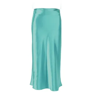 JACTZ Satinrock Solide Satin Seide Rock Frauen High Waisted Sommer Langer Rock Neue Elegante Damen Büro Röcke Midi