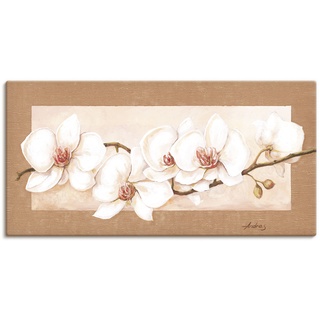 Wandbild ARTLAND "Orchideenzweig" Bilder Gr. B/H: 100 cm x 50 cm, Leinwandbild Blumenbilder Querformat, 1 St., beige (naturfarben) Kunstdrucke