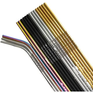 Personalisiertes, wiederverwendbares Metall-Strohhalm-Set, individuelle Partygeschenke, Hochzeitsgäste, gravierte Edelstahl-Trinkhalme, umweltfreundliche Strohhalme (100 Stück)