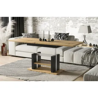 Endo-Moebel Couchtisch Dior 110cm - 170cm ausziehbar und höhenverstellbar Doppellift, Couch- & Esstisch in einem, Funktionstisch modern, umwandelbar braun