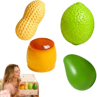 4PCS Crunchy Squishy Satz, Niedlich ASMR Realistisch Erdnuss Mango Lemon Pudding Stress Ball, Slow Rising Knuspriger Chamäleon-Squishy zur Stressbewältigung, Partygeschenke