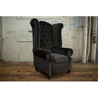 JVmoebel Ohrensessel Chesterfield Sessel Schwarz Polsterstoff, Made in Europa schwarz