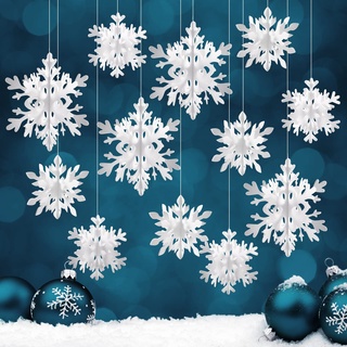 Becellen 12 Stücke Weihnachten 3D Schneeflocken Deko, Weiß Christbaumschmuck Papier Weihnachtsbaum Schneeflocke Weihnachtsschmuck für Weihnachtsfeier Dekoration