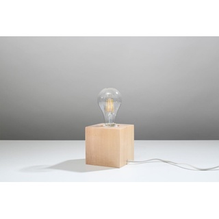 Licht-Erlebnisse Tischleuchte LABERIA, ohne Leuchtmittel, Tischlampe mit Holzfuß H:10cm Modern eckig E27 wohnliche Ambiente beige