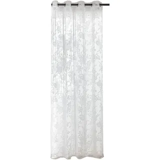 LANDKING Ösenschal, Gardine INGA, Vorhang, Dekoschal, Blumen Rosen, Ausbrenner, transparent, 8 Ösen, 140 x 245 cm, Landhaus, Romantik, Polyester Viscose, Farbe weiß