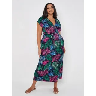 Apricot Maxikleid Tropical Palm Maxi Wrap Dress, in Wickeloptik, mit Blumendruck blau 3X (52)