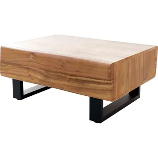 DELIFE Wohnzimmertisch New Live-Edge Akazie Natur 80x60 cm 2 Schubladen Kufe Metall Schwarz Couchtisch