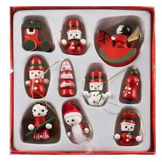 Ruhhy Weihnachtsbaumkugel Holzanhänger Weihnachtskugeln (10 St), weihnachtlichen Motiven wie Stern, Glocke oder Weihnachtsmann bunt|rot
