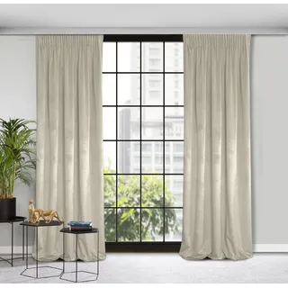 Design91 Vorhang Samtvorhänge 140x270 cm 135x300 cm (1 St), Kräuselband, blickdicht, Samt, Wohnzimmer Tunnelzug beige 135 cm x 300 cm