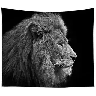 EHOMERY Wandteppich Gemälde Wanddekoration Hängen Schwarz Und Weiß Löwe Wandbehang Außen Schlafzimmer Aesthetic Wandbehang Wandschmuck Groß Wohnzimmer 150X200Cm