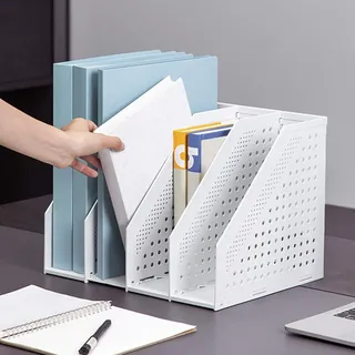 Stehsammler verstellbare Buchstützen 4 Fächer Dokumentenablage rutschfester Buchständer Stehordner Sortierablage Dokumente Bücher Ordner Ablagesystem Ablage Zeitschriftensammler für Dokumente