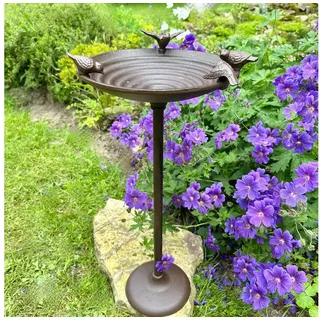 Antikas Futterstation Vogeltränke romantisch, mit Standfuss, Vogelbad - Futterschale für braun