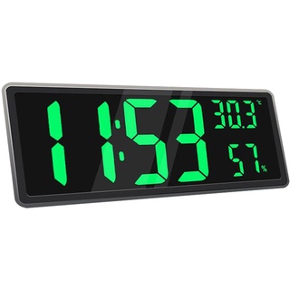 F Fityle Große Wanduhr mit Innentemperatur und Luftfeuchtigkeit, elektronische Uhr mit großer Zahl für den Nachttisch, Grün