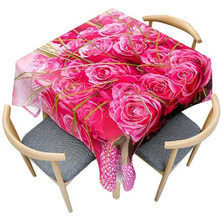 Morbuy Outdoor-Tischdecken Quadratisch, Rose Blume Muster Tischdecke Wasserdicht Küchentischdecke Abwischbar Fleckschutz Tischtuch für Restaurant Garten Party (120x120cm,Rosa Rosenblüte)