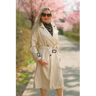 Be Noble Ledermantel Mailand beige und schwarz Eleganter langer Trenchcoat aus hochwertigem Kunstleder beige
