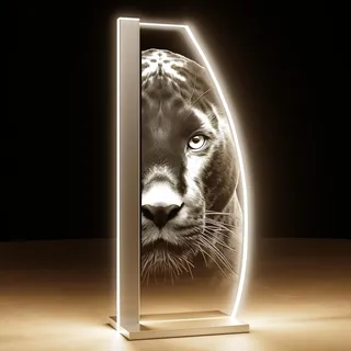 Luverre Tischlampe | LED-Leuchte | Glas-Leuchte mit Gravur für Nachttisch, Kommode, Wohnzimmer | Tiere, Afrika, Großkatzen (Black Panther, Segel | silber)