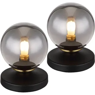 Tischleuchte Leselampe Metall Wohnzimmer rauchfarben Design Tischlampe mit Glaskugel, schwarz messing, Kabelschalter, 1x G9, DxH 10x13 cm, 2er Set