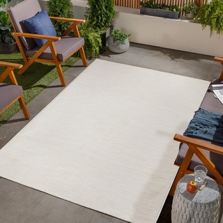 Jimri In- & Outdoor Teppich - Wetterfester Teppich für Balkon, Terrasse, Garten, Wohnzimmer, Küche - Strapazierfähiger Bodenteppich, Widersteht UV-Strahlen & Wasser - Größe 80 x 150 cm, Weiß