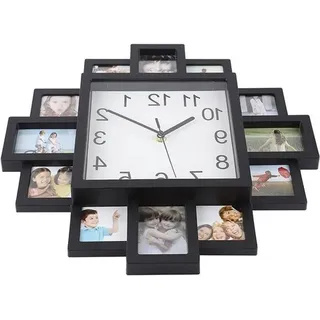 Wanduhr mit Bilderrahmen, 2-in-1 Quadratische Uhr für Wohnzimmer- und Patio-Dekoration, Modernes Design, 42x42 cm, Perfekt für persönliche
