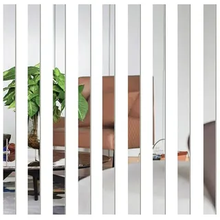 Spiegelfliesen, 10 Stück Spiegelfliesen, selbstgestreift, Wandspiegel-Aufkleber, abnehmbar, lang, Acryl, rahmenlose Spiegelblätter für Zuhause, Wohnzimmer, Schlafzimmer, DIY-Dekoration